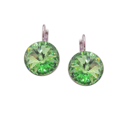 Crystal  rivoli  drop earrings, light green,rhodium silver