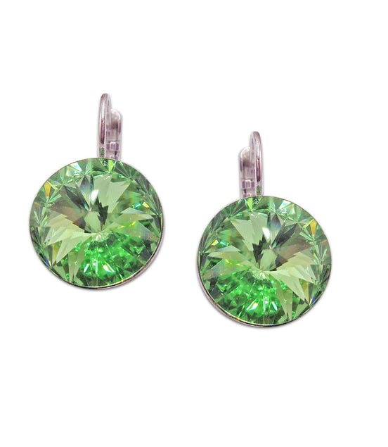 Crystal  rivoli  drop earrings, light green,rhodium silver