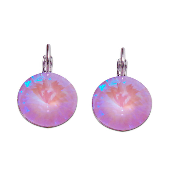 Crystal rivoli drop earrings,lavender,rhodium silver