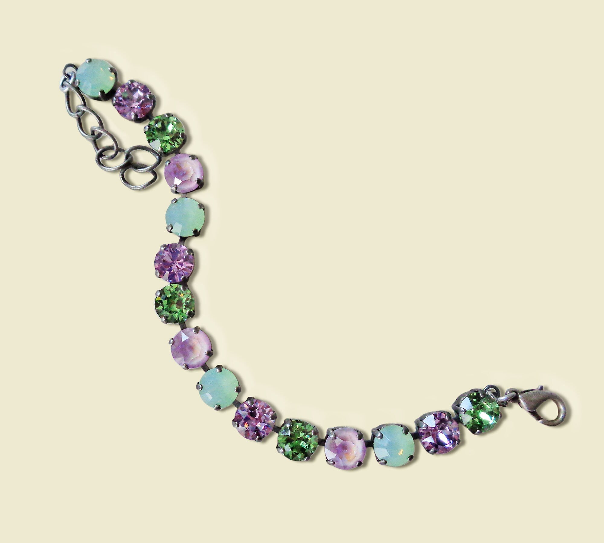 Austrian crystal  tennis bracelet multicolour, antique silver