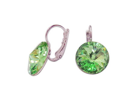 Crystal  rivoli  drop earrings, light green,rhodium silver