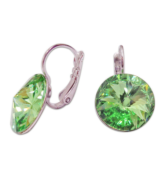 Crystal  rivoli  drop earrings, light green,rhodium silver