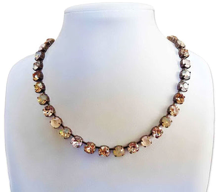PETRA Crystal tennis necklace golden and gray tones ,antique brass