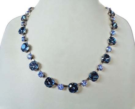 Mixed  style crystal necklace denim blue  ,antique silver