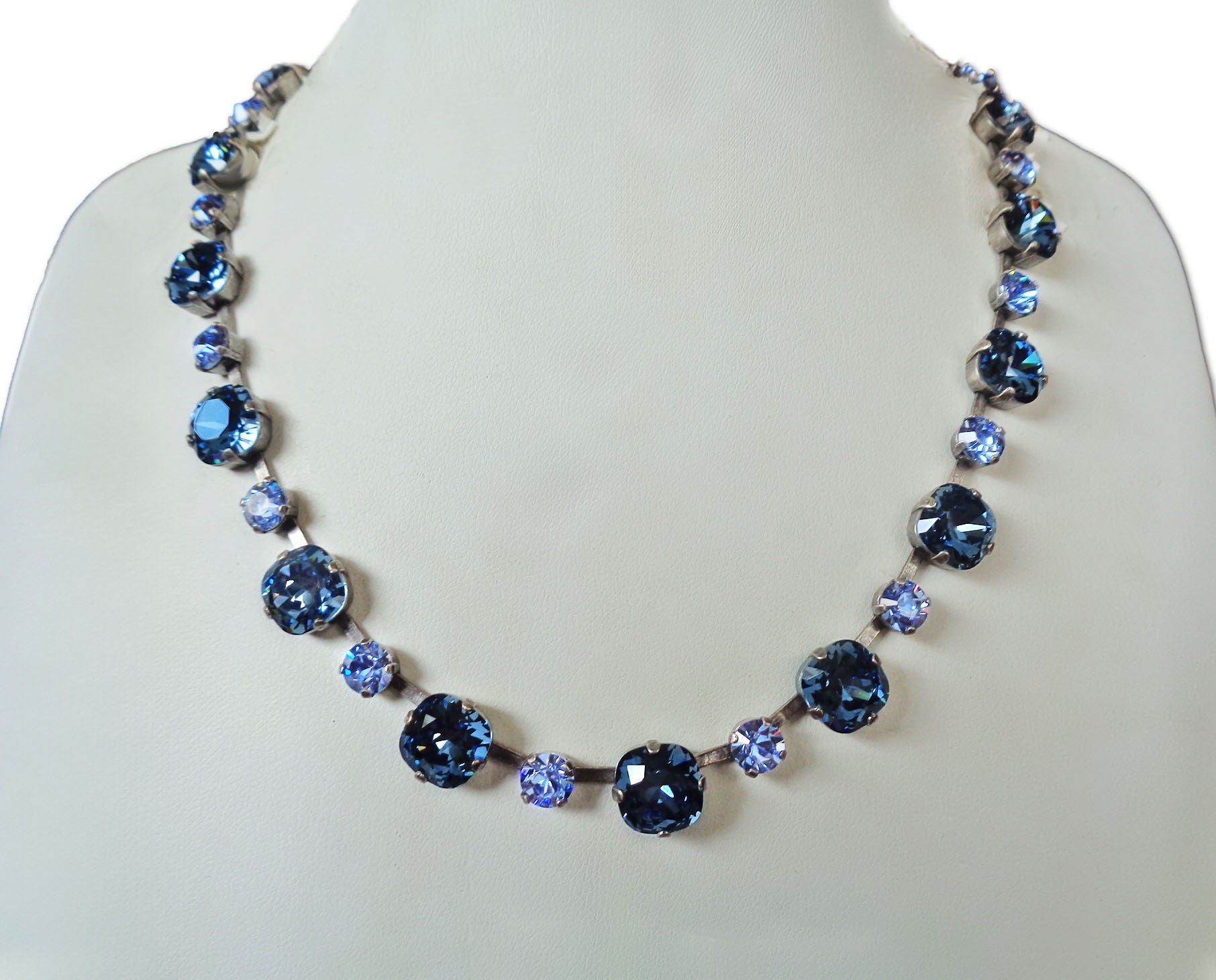 Mixed  style crystal necklace denim blue  ,antique silver