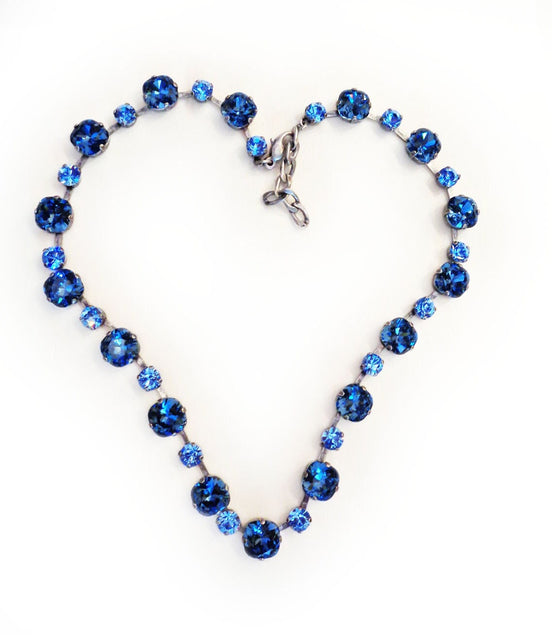 Mixed  style crystal necklace denim blue  ,antique silver
