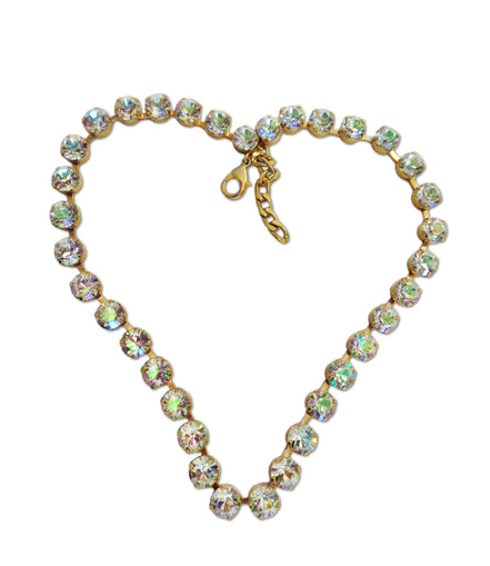 Austrian crystal luminous green colour tennis style choker necklace,18k gold plated