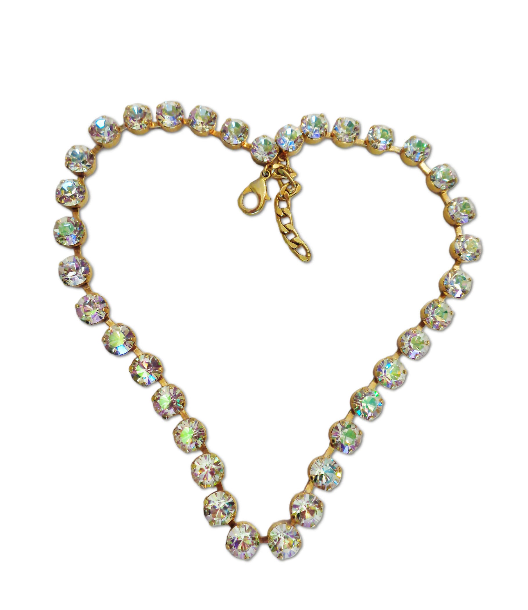 Austrian crystal luminous green colour tennis style choker necklace,18k gold plated
