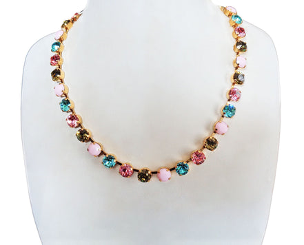 Crystal tennis  necklace  multicolour ,yellow gold