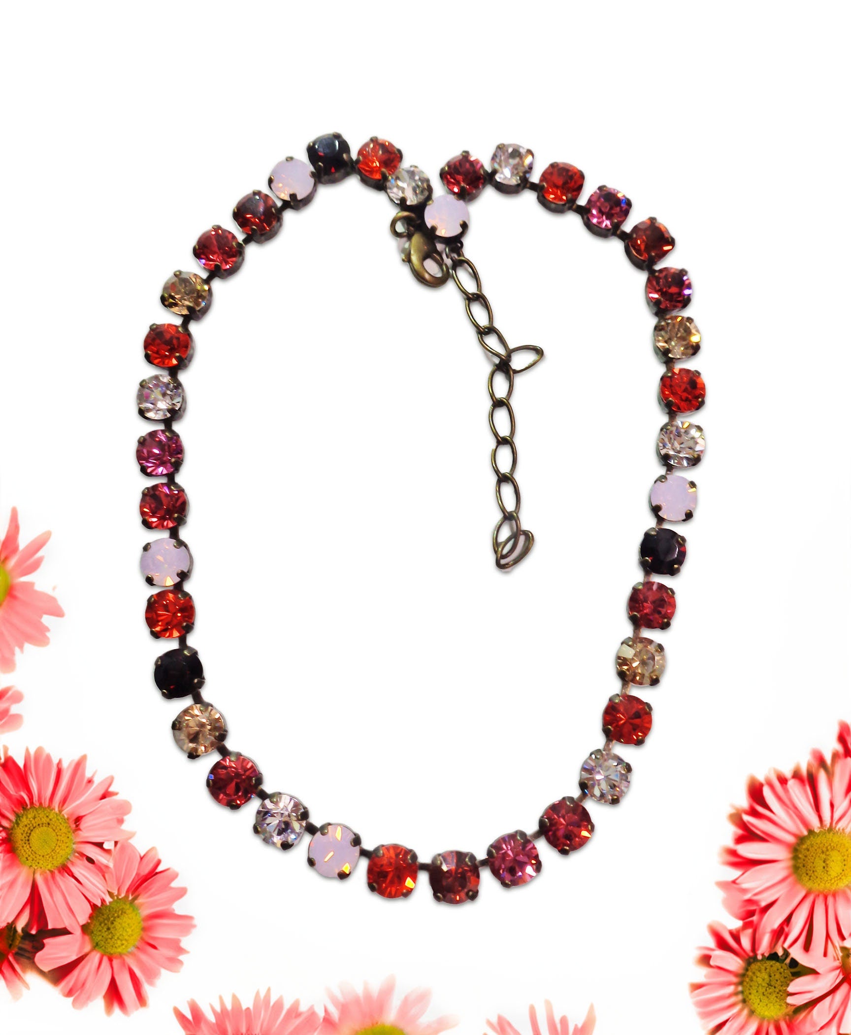 ORANGE FLIRT Austrian crystal choker necklace crystal multicolour ,antique brass