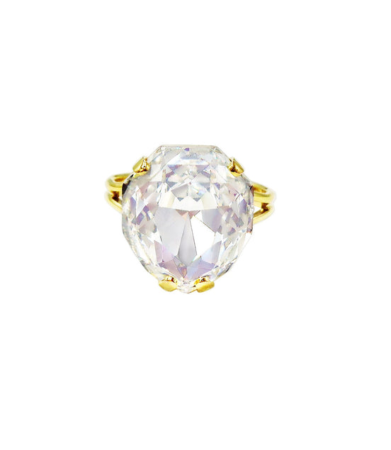 Crystal majestic stone ring,Clear crystal, gold plated