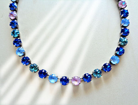 NORTHERN LIGHTS crystal tennis necklace, royal blue delite ,crystal sky ignite