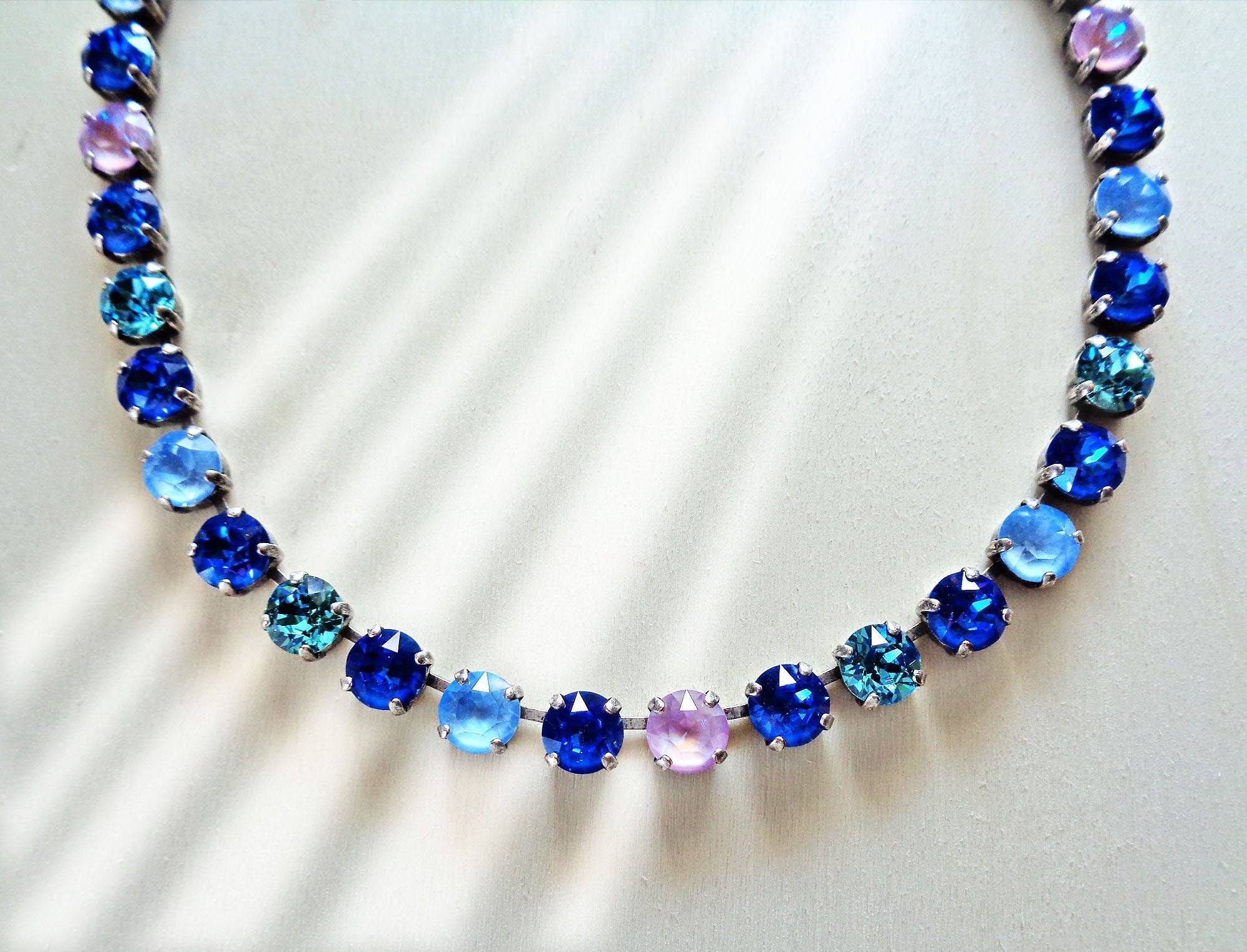 NORTHERN LIGHTS crystal tennis necklace, royal blue delite ,crystal sky ignite