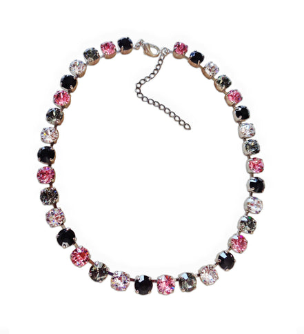 CHRISSY,crystal  tennis necklace multicolour,rhodium silver