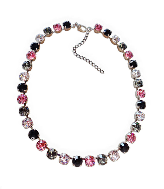 CHRISSY,crystal  tennis necklace multicolour,rhodium silver