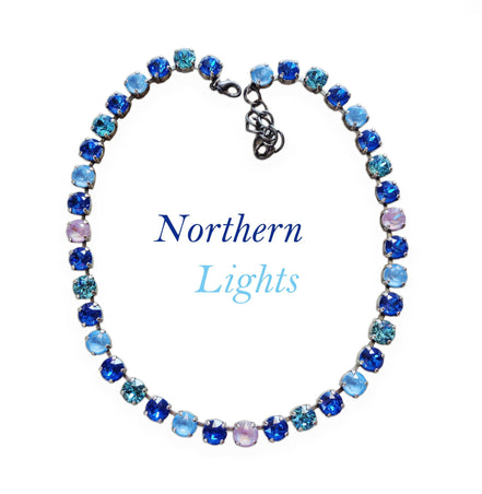NORTHERN LIGHTS crystal tennis necklace, royal blue delite ,crystal sky ignite