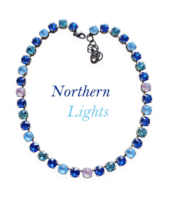 NORTHERN LIGHTS crystal tennis necklace, royal blue delite ,crystal sky ignite