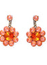 Stud and drop earrings,floral,orange glow/tangerine ,antique brass
