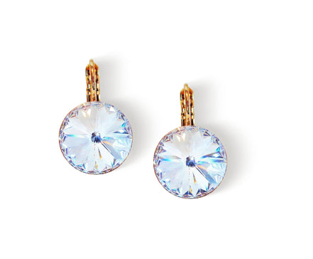 Crystal  rivoli  drop earrings, clear crystal,yellow gold