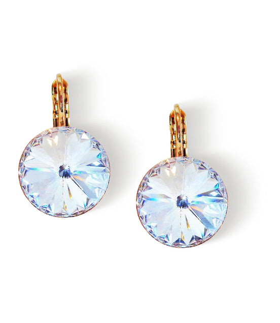 Crystal  rivoli  drop earrings, clear crystal,yellow gold