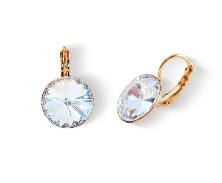 Crystal  rivoli  drop earrings, clear crystal,yellow gold
