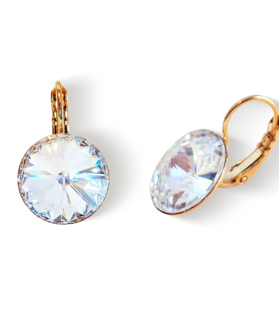 Crystal  rivoli  drop earrings, clear crystal,yellow gold