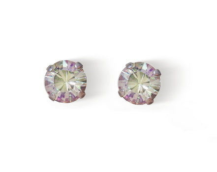 Crystal  stud earrings  luminous green,antique silver