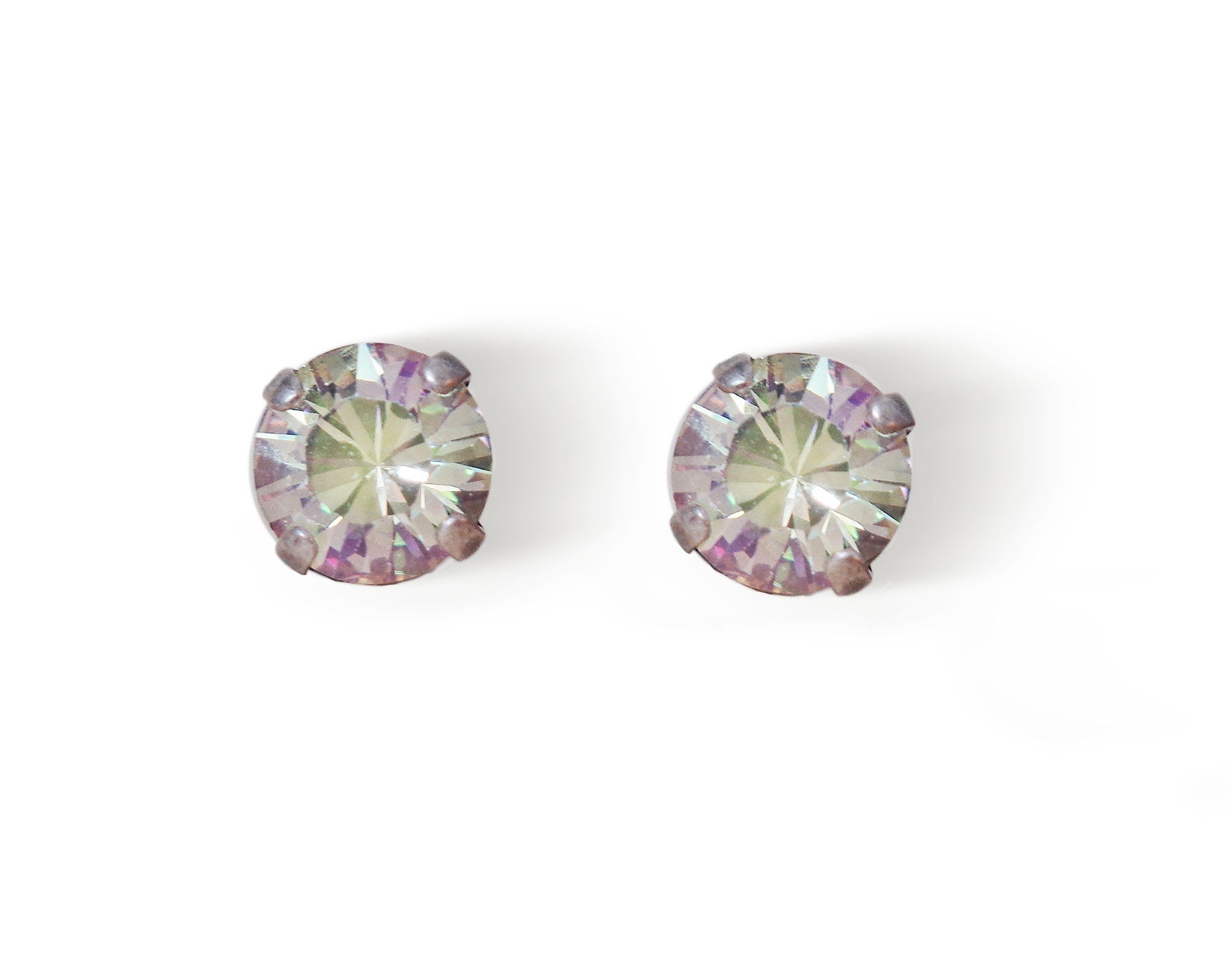 Crystal  stud earrings  luminous green,antique silver