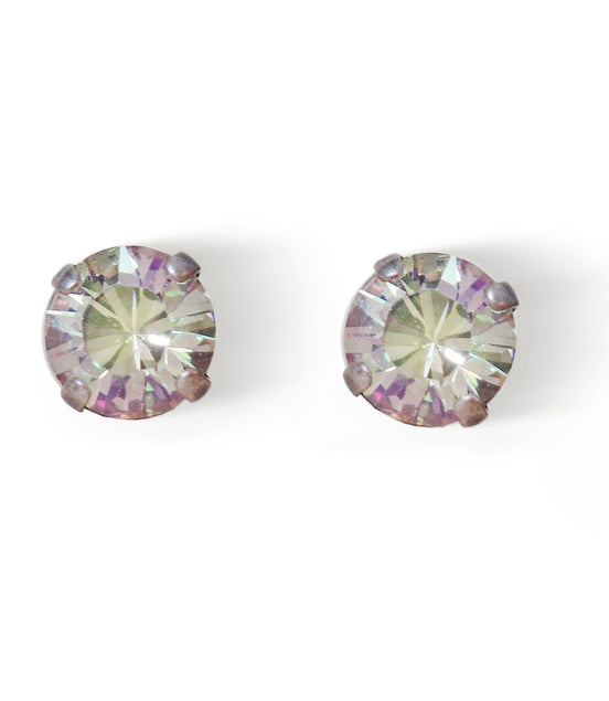 Crystal  stud earrings  luminous green,antique silver