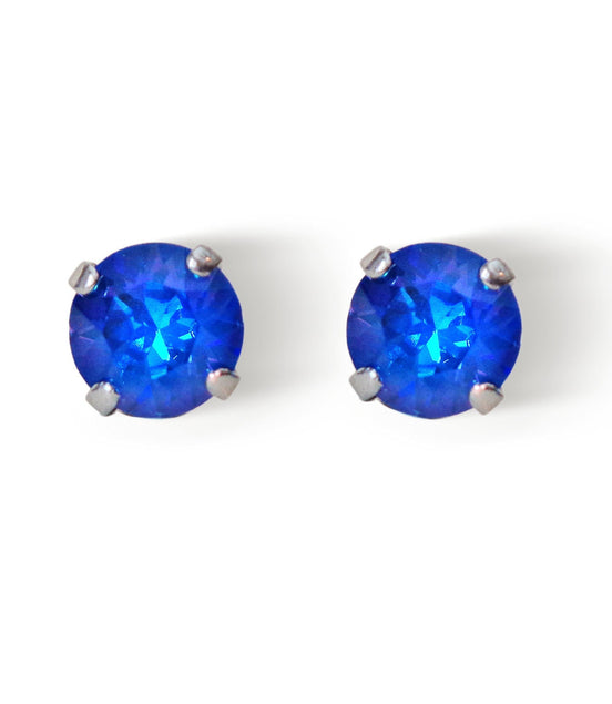 Crystal  stud earrings ocean blue,rhodium silver