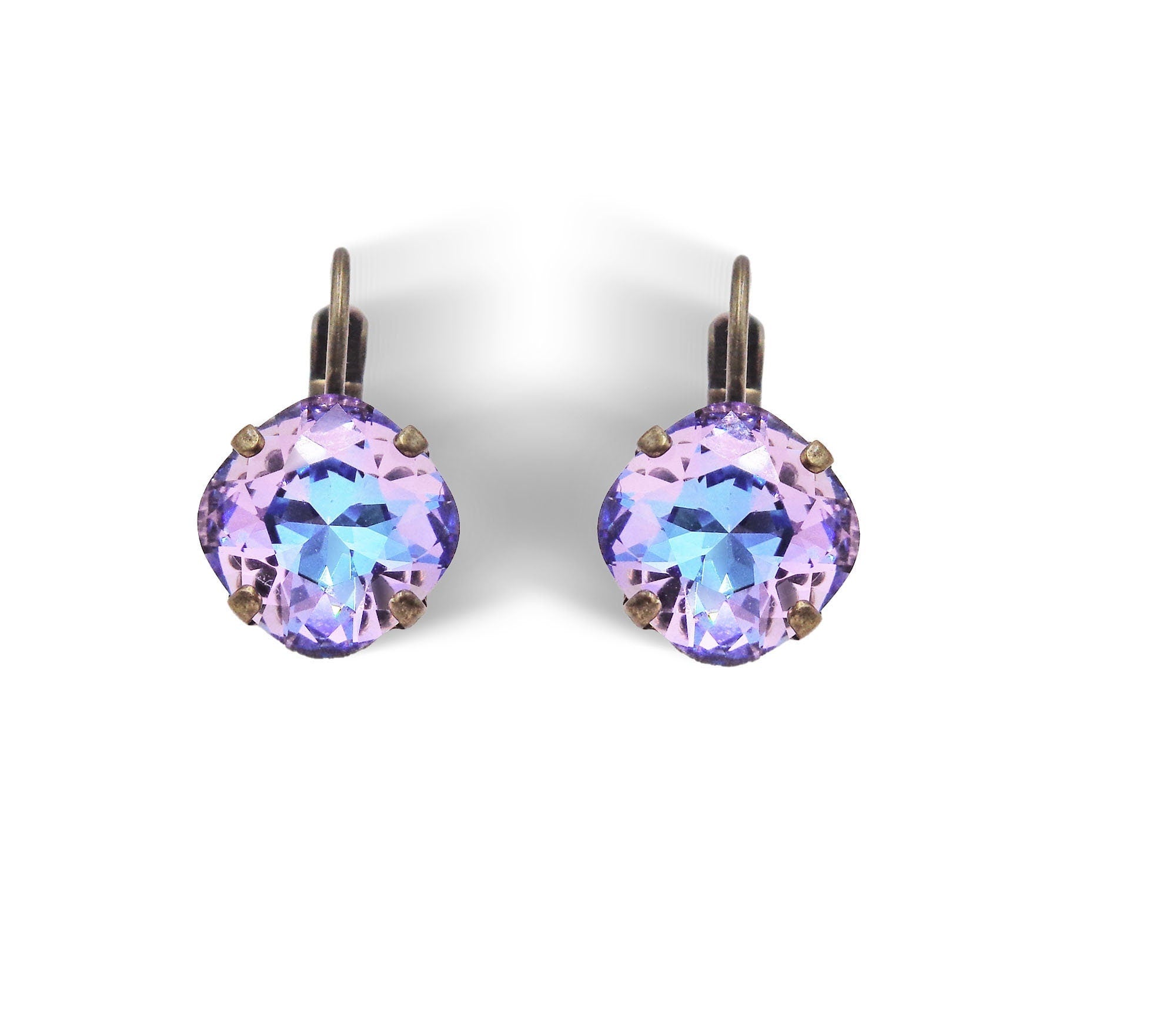 Crystal mini square drop  earrings,vitrail light,antique brass