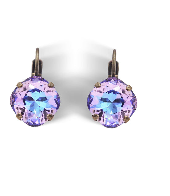 Crystal mini square drop  earrings,vitrail light,antique brass