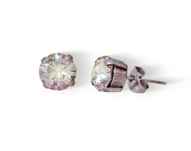 Crystal  stud earrings  luminous green,antique silver