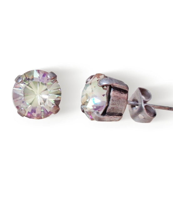Crystal  stud earrings  luminous green,antique silver