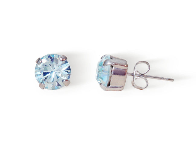 Crystal  stud earrings azure blue,rhodium silver