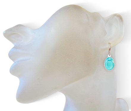 Crystal oval dangle drop earrings mint green ,rhodium silver