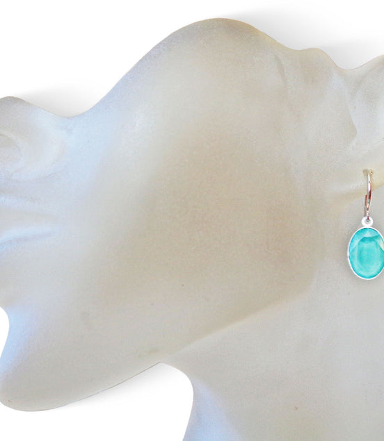 Crystal oval dangle drop earrings mint green ,rhodium silver