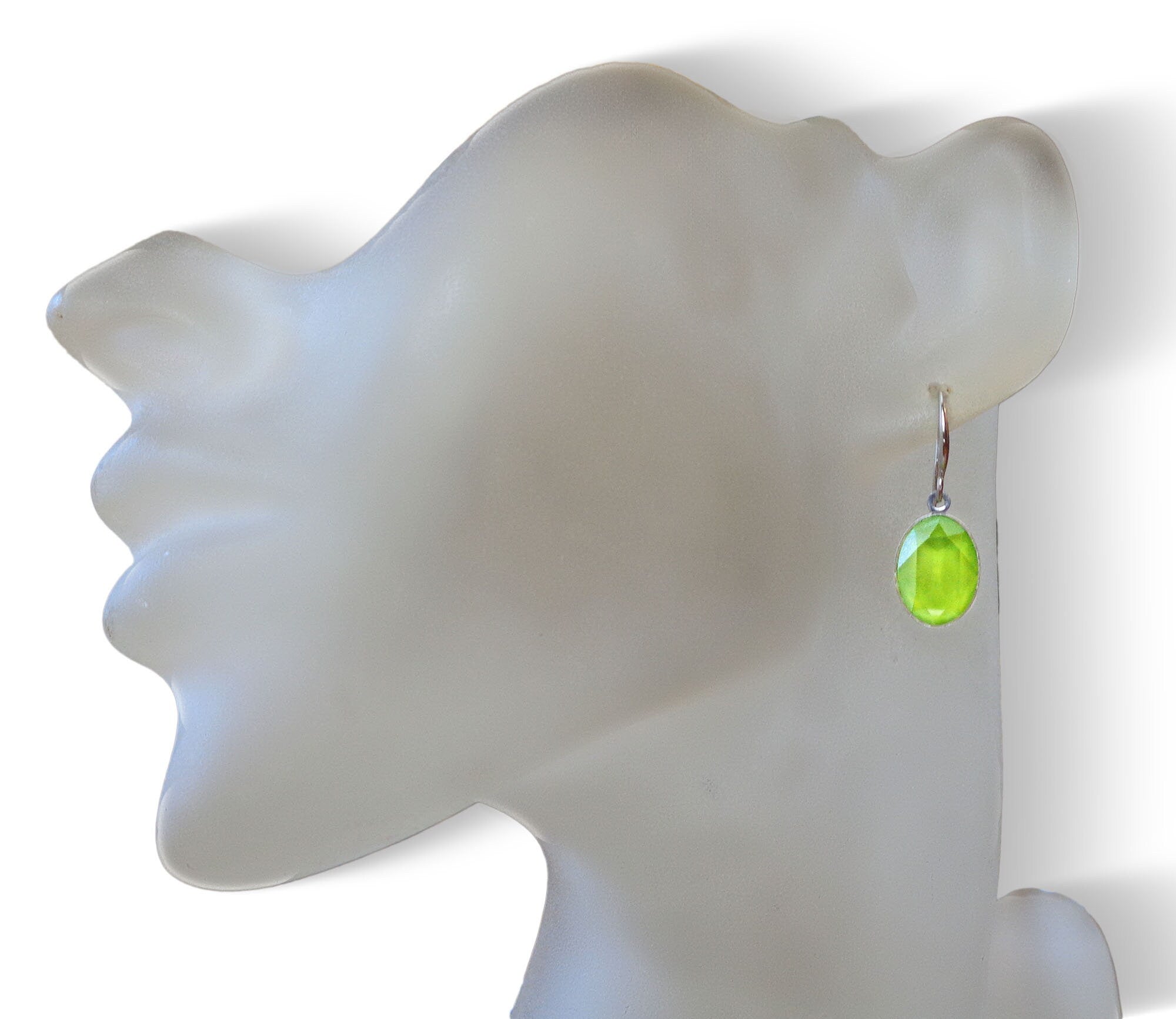 Crystal oval dangle drop earrings crystal lime,rhodium silver