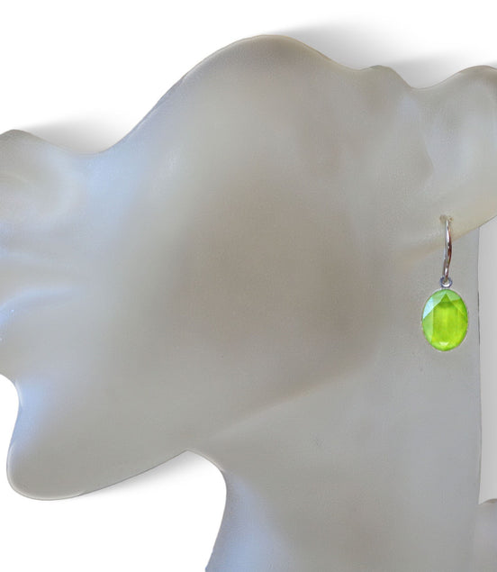 Crystal oval dangle drop earrings crystal lime,rhodium silver