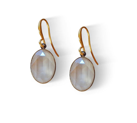 Crystal oval dangle drop earrings ivory cream,gold plated