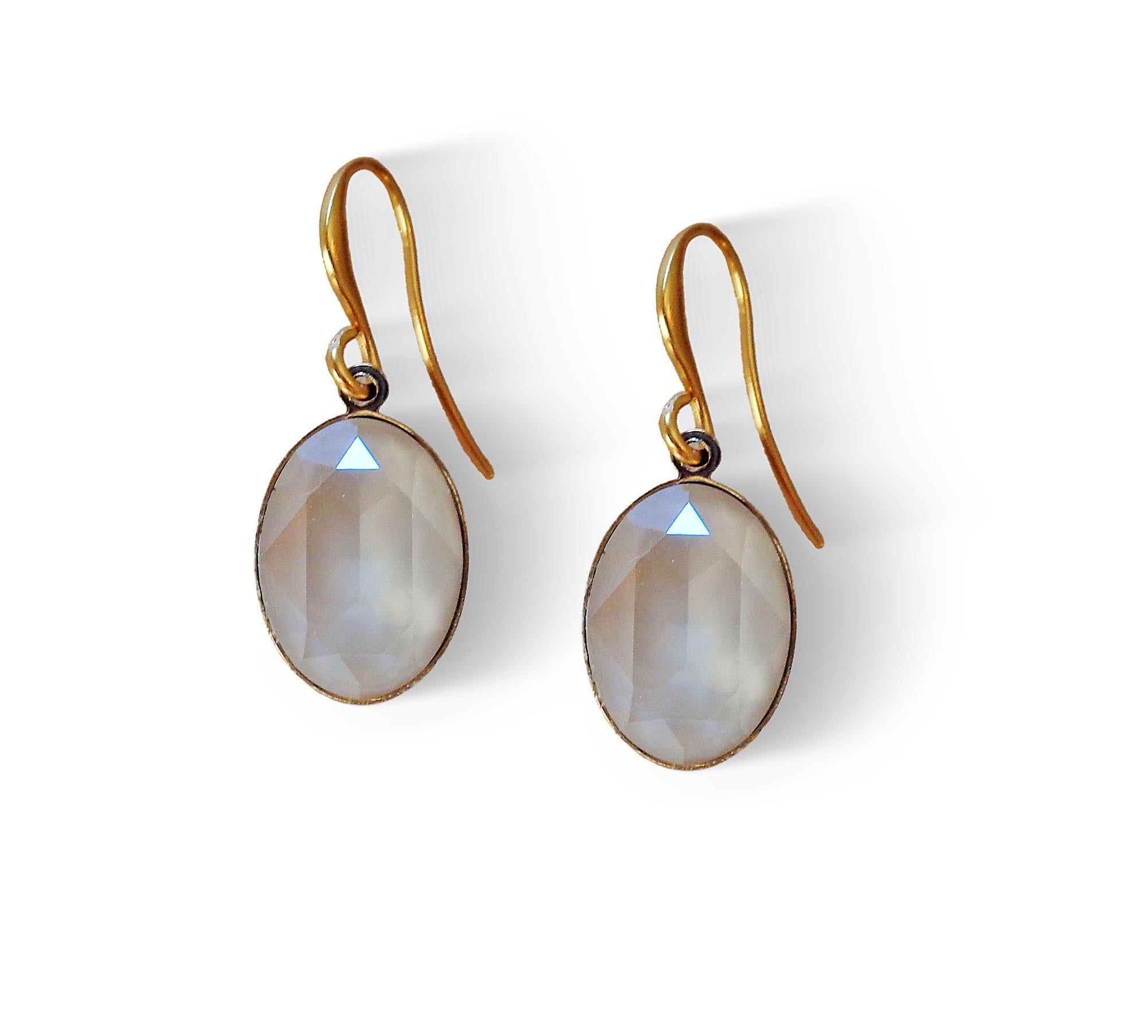 Crystal oval dangle drop earrings ivory cream,gold plated