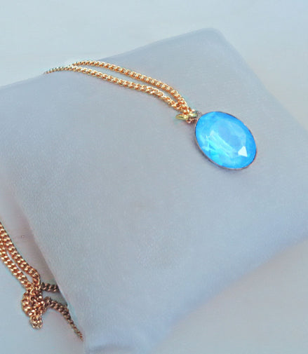 Crystal oval drop  pendant necklace,sky blue