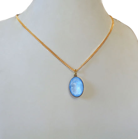 Crystal oval drop  pendant necklace,sky blue