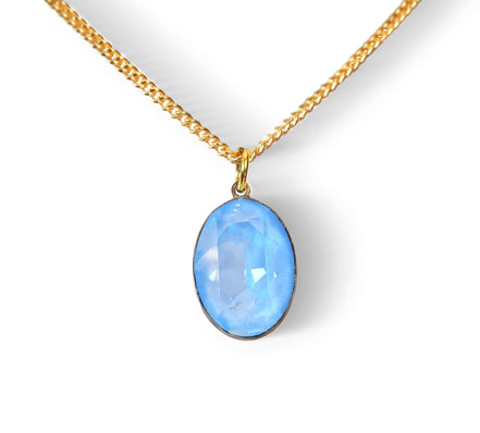 Crystal oval drop  pendant necklace,sky blue