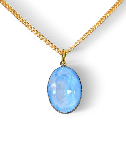 Crystal oval drop  pendant necklace,sky blue