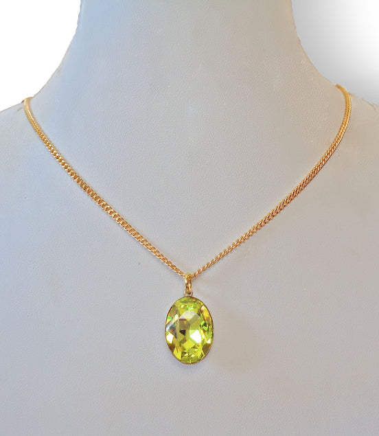 Crystal oval drop  pendant necklace,citrus green