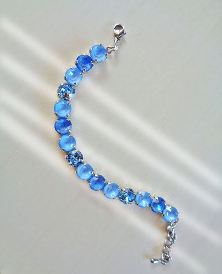 AEGEAN BLUE Crystal tennis bracelet pastel blue,rhodium silver