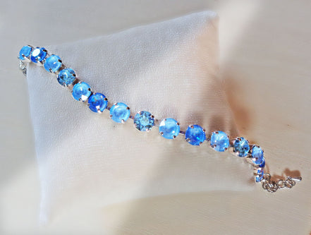AEGEAN BLUE Crystal tennis bracelet pastel blue,rhodium silver