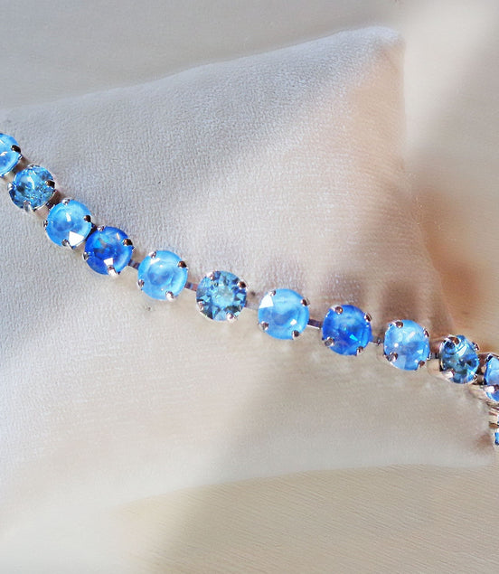 AEGEAN BLUE Crystal tennis bracelet pastel blue,rhodium silver