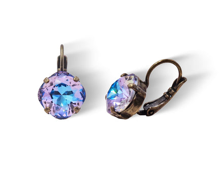 Crystal mini square drop  earrings,vitrail light,antique brass